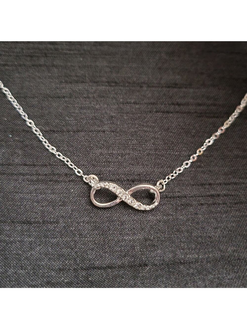 Dainty Infinity Eternal Love  Loop Crystal Silver Tone Necklace